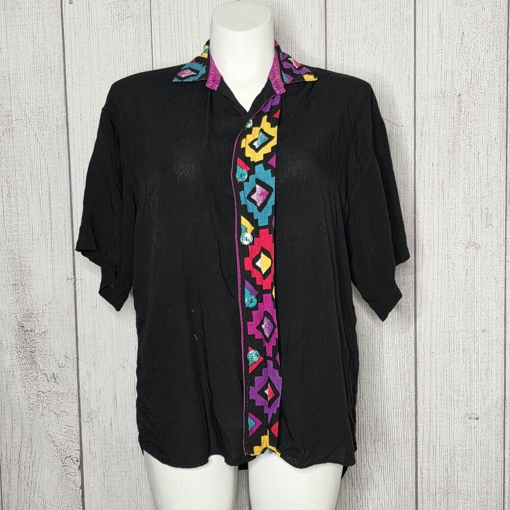 Vintage Jams World Hawaii Rayon High Low Art Shirt Womens, sz Large